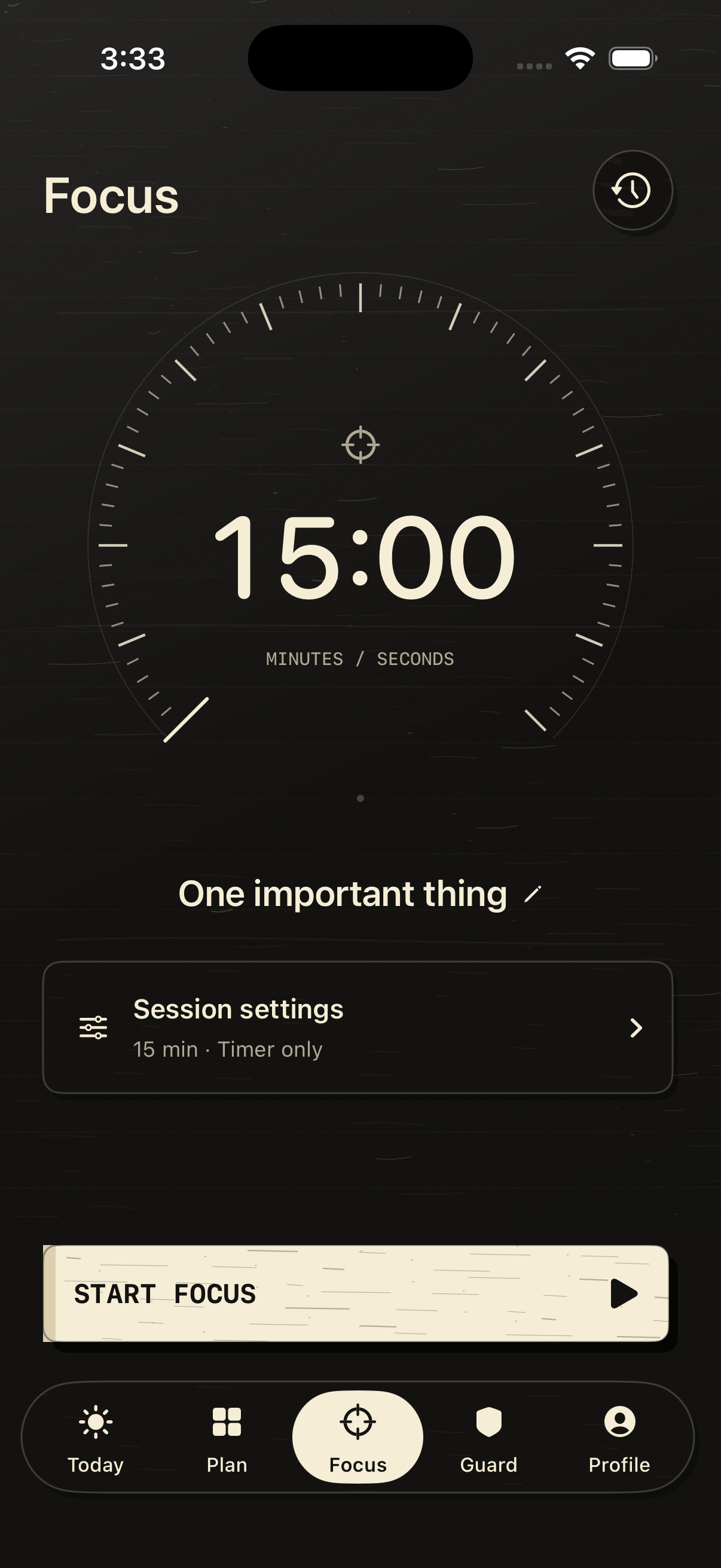 Vow focus session screen