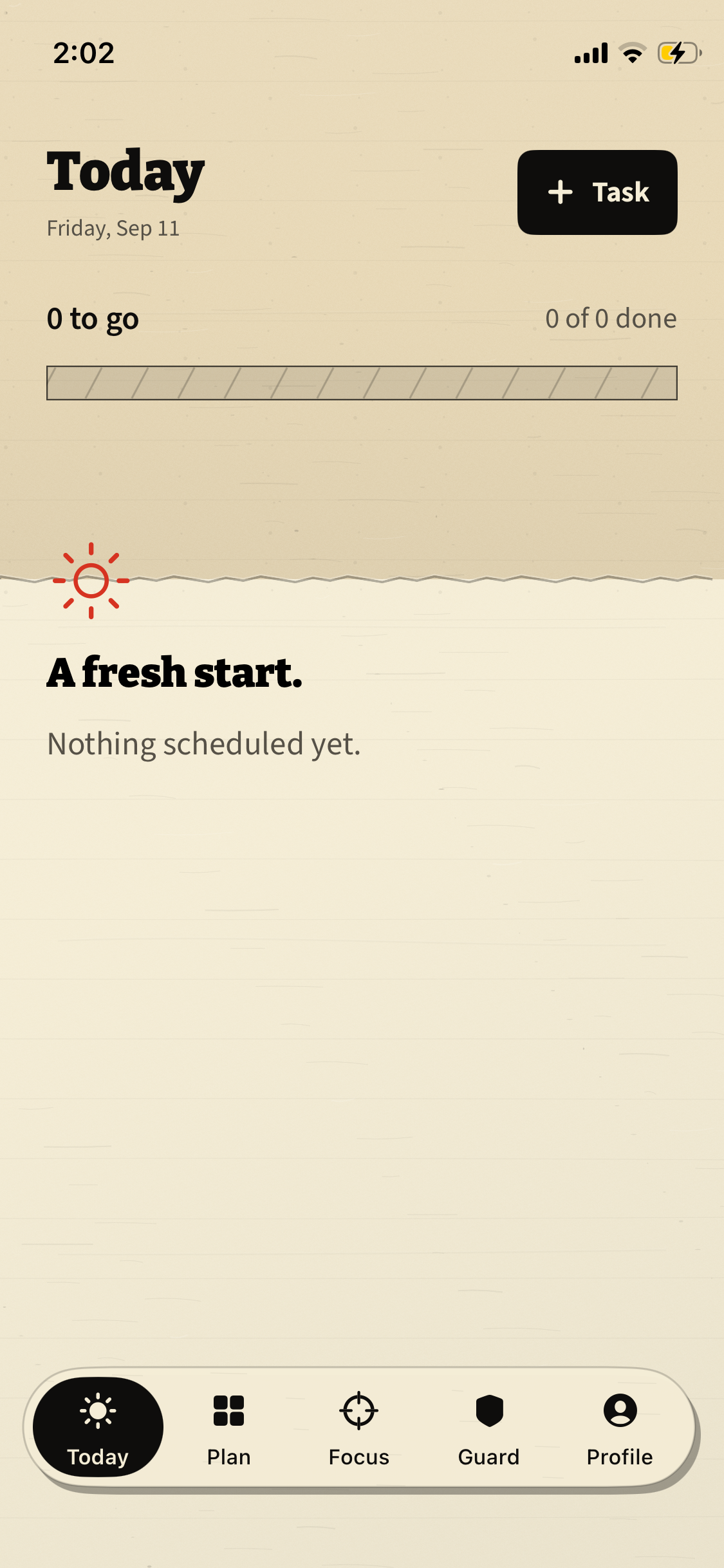 Vow Today screen with daily tasks, progress, and navigation